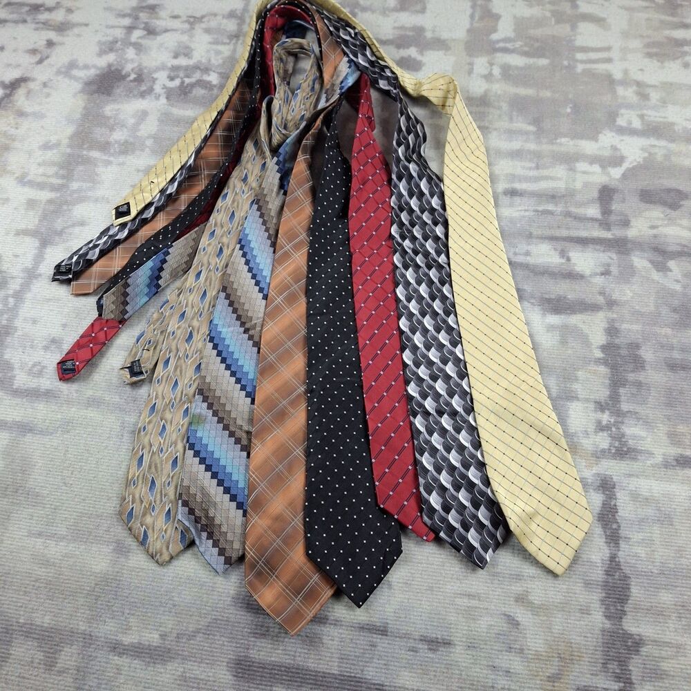 Lot of 7 Mens Silk Ties Steven Land Nautica Geoffrey Beene Van Heusen Vtg